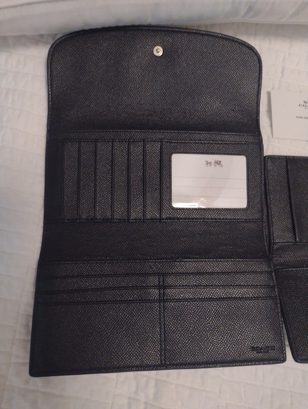 COACH Black Pebbled Leather Wallet Snap Closure Bi-fold w/ Flap w/ Wallet Insert - Picture 3 of 14